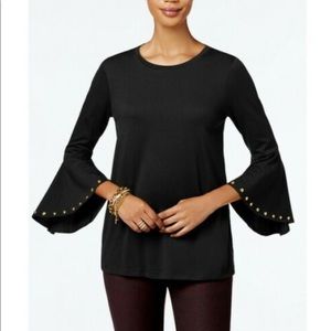 MICHAEL KORS Black Gold Stud Long Sleeve Top Sz Sm